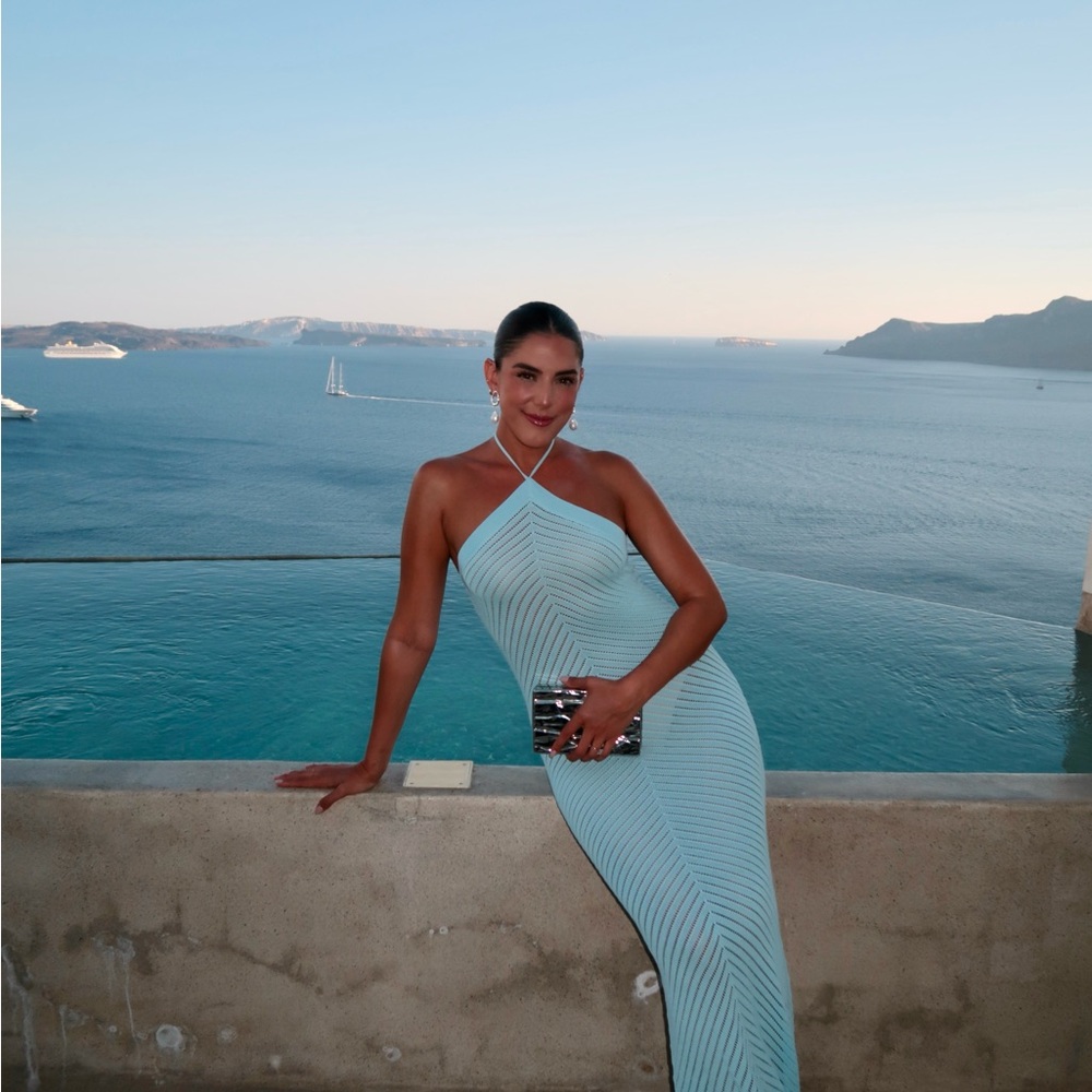 Chevron Knit Blue Maxi Dress